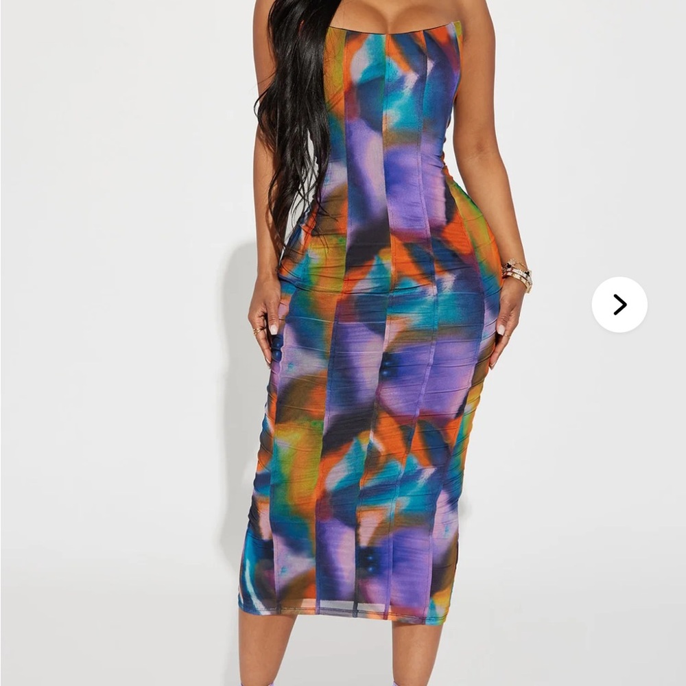 FASHION NOVA “On Point Mesh Corset Midi Dress”